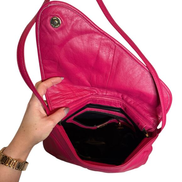 Vintage Viva California Leather Patchwork Crossbody Bag Hot Pink Clutch Purse - Picture 6 of 7